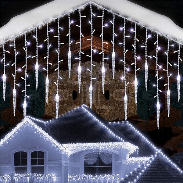 Christmas LED Icicle String Fairy Curtain Light 3.5m Casa Cachoeira Ano Novo Dia das Halloween Garden Patio Decoração 8 Modos