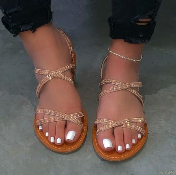

slippers spring/summer women 2021 flat casual outdoor wild sandals home durable beach banquet cross rhinestone lip flop ms, Black