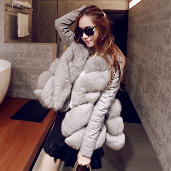 

2021 new fox high imitation fur coat female pu leather jacket spliced cloak warm winter women's jackets jaqueta couro wxf276 ksgd, Black