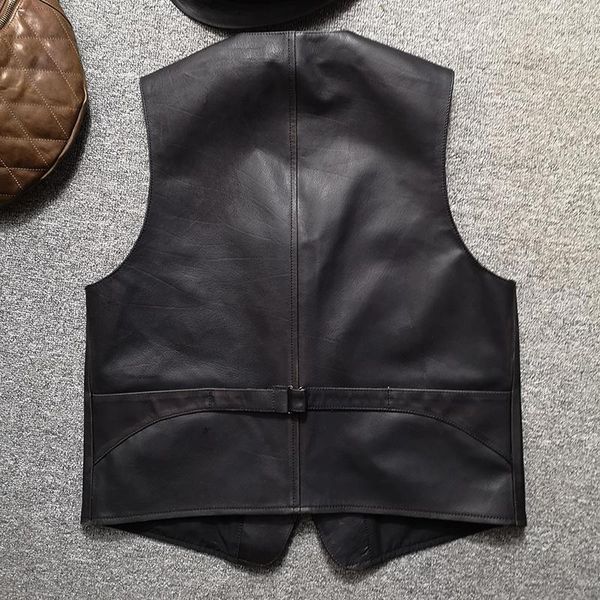 

men's vests black 2021 retro style genuine leather vest men single breasted plus size 4xl real natural cowhide spring slim fit safari c, Black;white