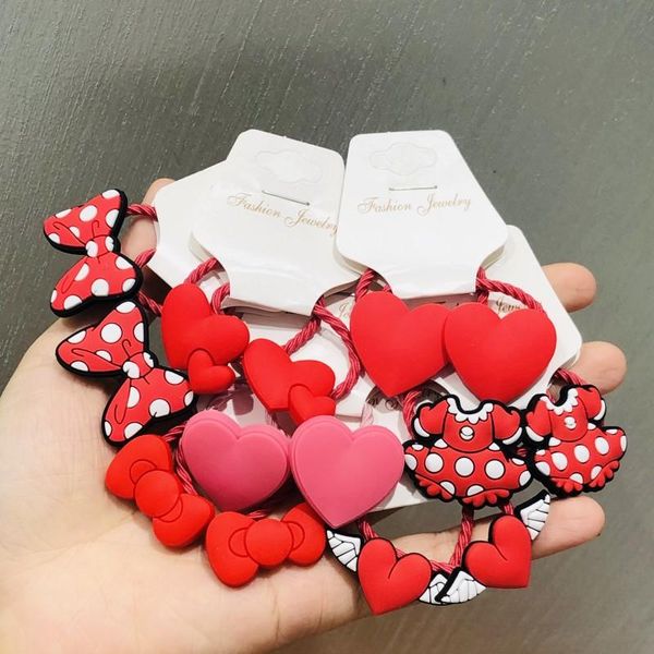 

hair accessories 2pcs cute bow heart shape children rubber bands scrunchies elastic girls headwear decorations ties, Slivery;white