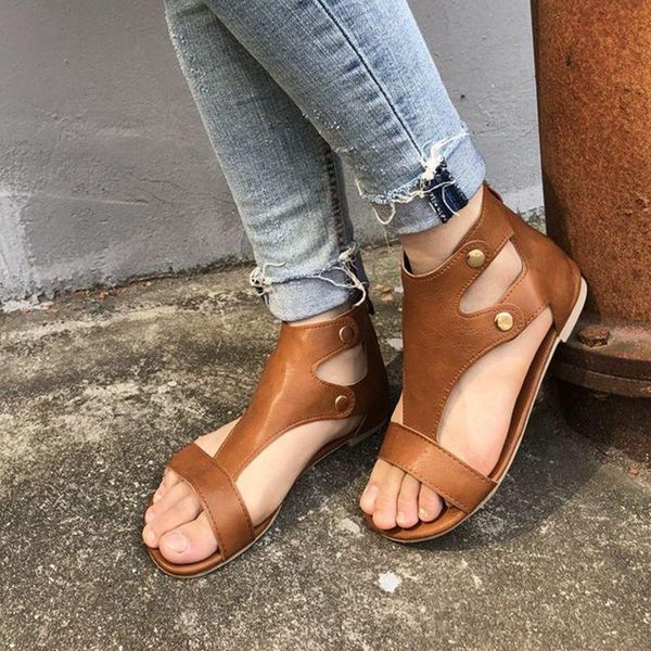 

sandals women's 2021 summer solid color flat outdoor open-toed comfortable casual shoes 43, Black