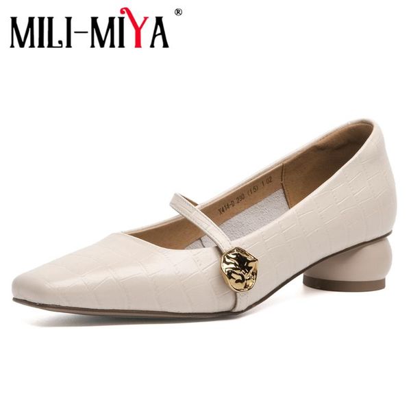

mili-miya new arrival women genuine leather pumps buckle strap low thick heels casual street shoes for ladies size 34-40, Black