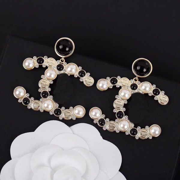 

drop earring with black and pearl diamond for women wedding jewelry gift with box ps4102, Golden