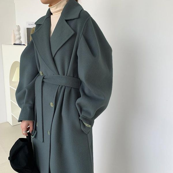 

women's wool & blends suit collar in winter of 20, casual double faced cashmere overcoat, middle and long woolen jacket, Black