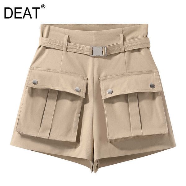 

[deat] summer fashion short pants solid color high waist sashes loose casual women wide leg shorts 13d191 210527, White;black