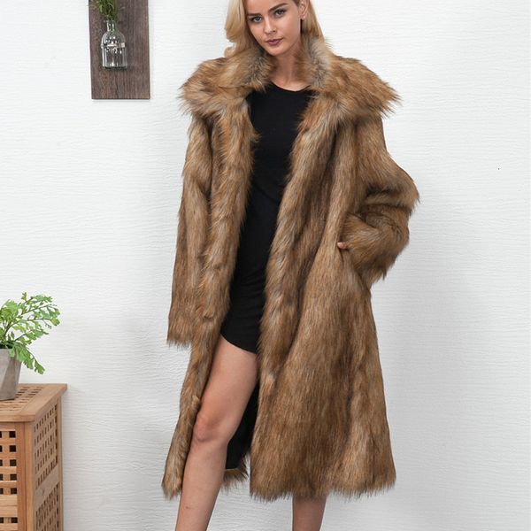 

2021 new winter long fashion outerwear female slim square collar thick fake jacket coat women faux fur coats ove2, Black
