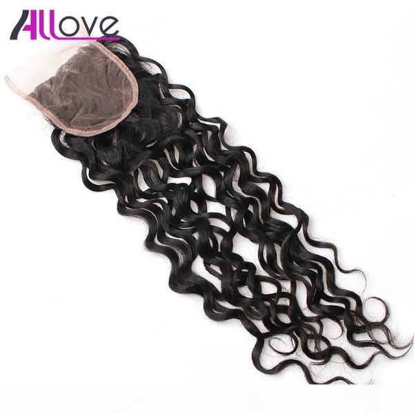 

allove 8a water wave closure 1pc brazilian virgin hair peruvian water wave wet and wavy malaysian hair indian ocean wave closure, Black;brown