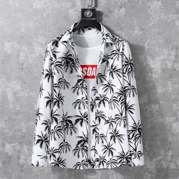 

beach hawaiian casual floral for man 2021 autumn spring men's shirt long sleeves size -5xl 6xl 7xl 0jr6, White;black