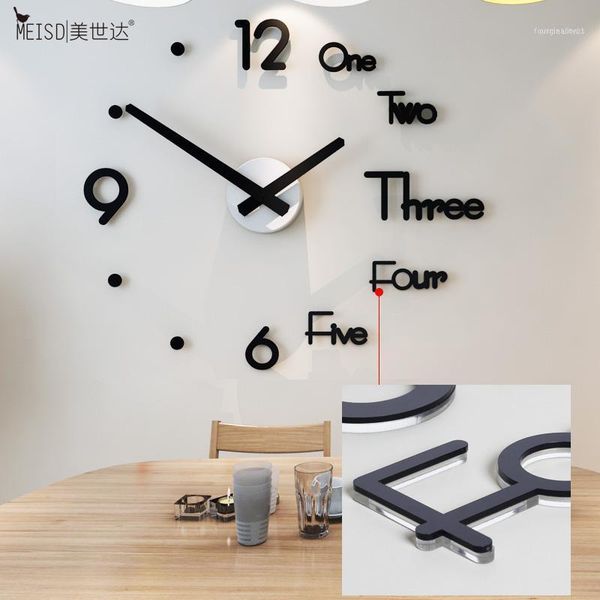 

3d acrylic diy wall clock modern design large decorative quartz clocks silent movement horloge living room black golden11