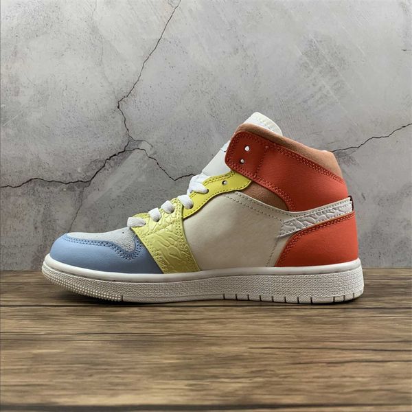 

jumpman 1 i mid basketball shoes womens 1s orange yellow blue designer sports sneakers size ship with