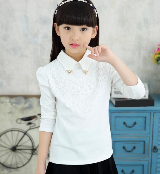 

shirts spring autumn pearls lace bow long sleeve school girl blouse baby toddler teenage shirt for kids girls and blouses, White;black