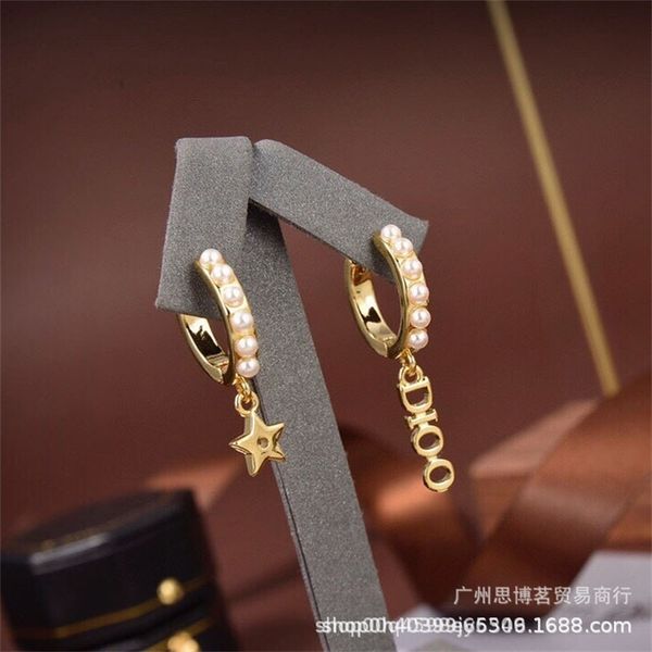 

special offer 75% off outlet online new pearl star stud asymmetric earrings daily fashion earrings anti allergy material, Golden