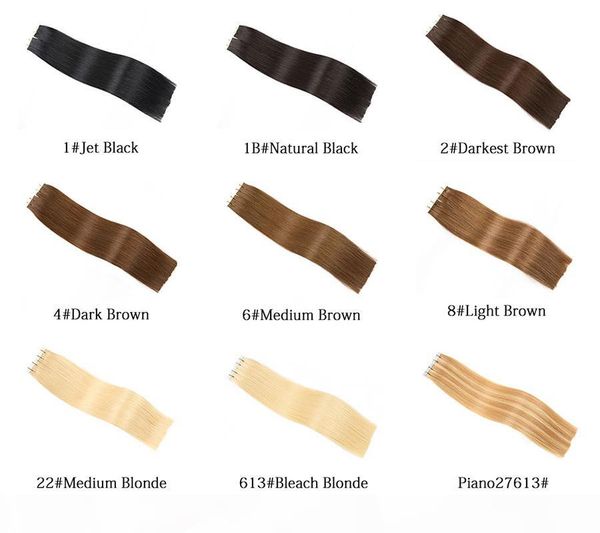 

10a tape in human hair extensions cuticle aligned virgin remy hair brazilian peruvian indian malaysian skin wefts tape hair 2 year life, Black