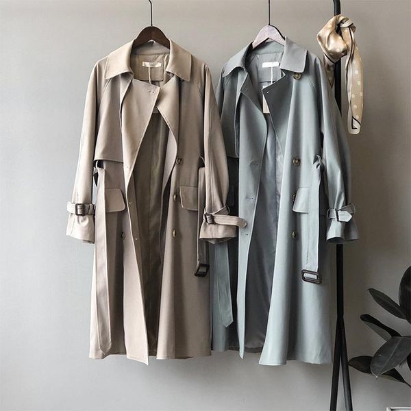 

women's trench coats te001 female chic double-breasted coat with pockets spring autumn womens stylish casual turn-down collar solid out, Tan;black