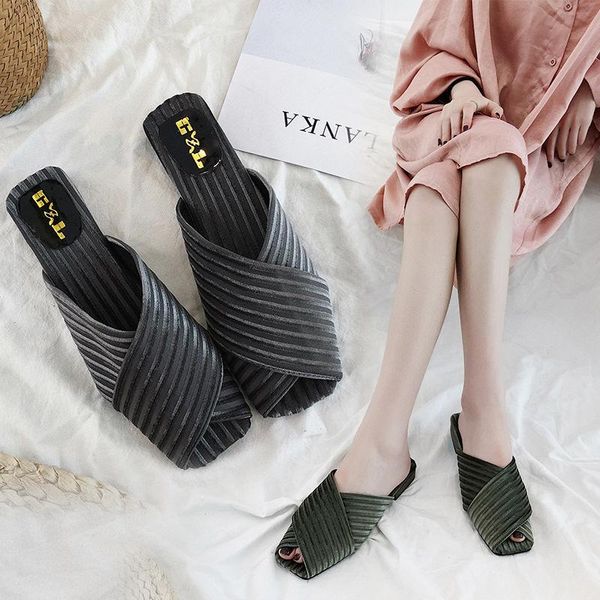 

sandals 2021 women slippers fashion mules platform shoes casual summer party peep toe slip-on soft, Black