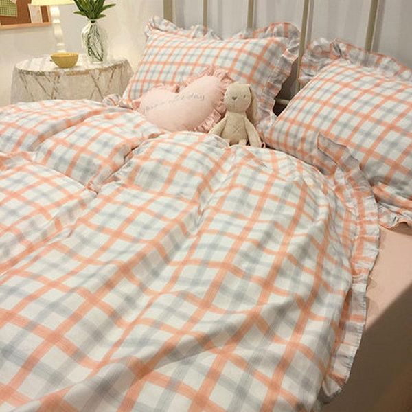 

princess style cotton bed four-piece pure cotton 100 girls heart ins bed sheet three-piece nordic style simple