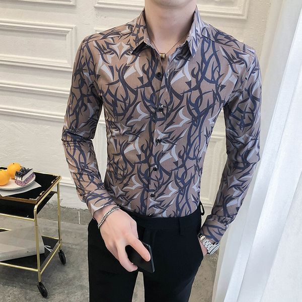 

2021 mode occasional floral shirt new tag long sleeve shirts for men all game slim fit club formal waste of from the 3xl-m prom 65qr, Black;brown