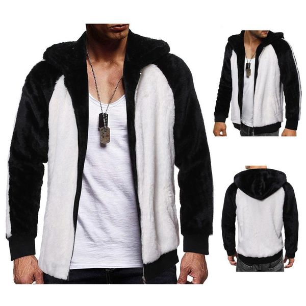 

men's jackets 2021 jacket autumn and winter plush warmth with mixed color zipper pocket hooded daily casual coats, Black;brown