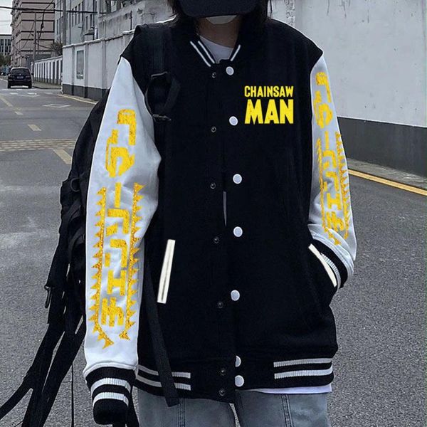 

men's hoodies & sweatshirts chainsaw man jacket baseball uniform hoodie sweatshirt coat loog sleeve cosplay anime, Black