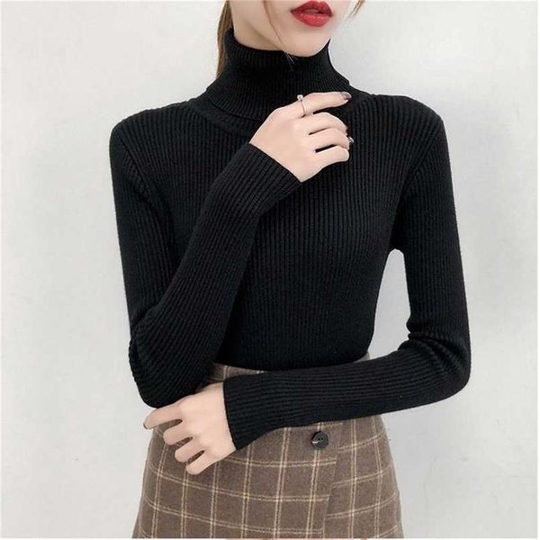 

bonjean autumn winter knitted jumper turtleneck pullovers casual sweaters women shirt long sleeve tight sweater girls 211103, White;black