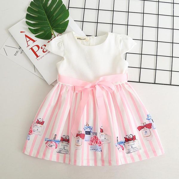 

girl's dresses girls fashion chiffon dress cartoon perfume bottle striped children's wear princess sleeveless1, Red;yellow