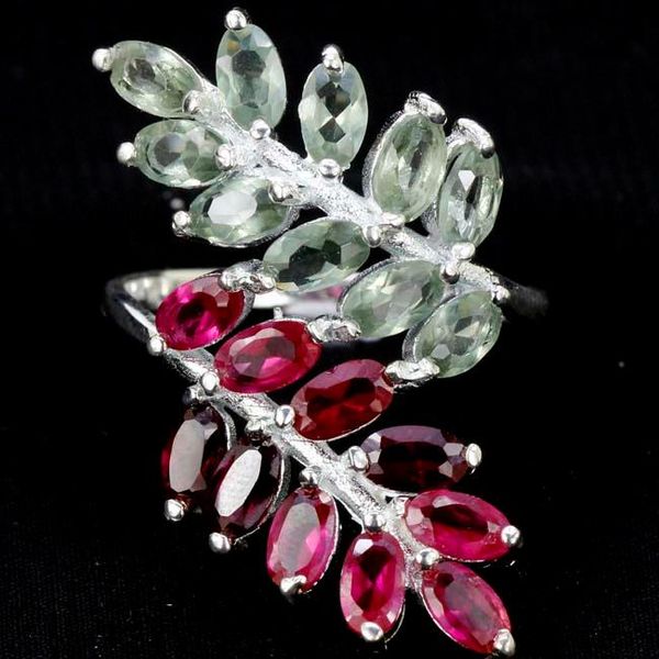 

cluster rings 30x20mm shetype deluxe 4.8g real pink sapphire ruby green amethyst gift woman's 925 solid sterling silver, Golden;silver