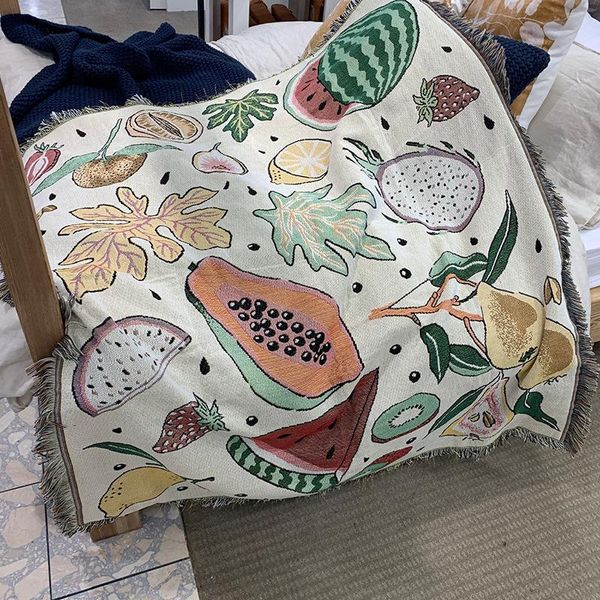 

tapestries creative macrame friute patetrn large area sofa cover picnic blanket travel shawl bed sheet fashion valance