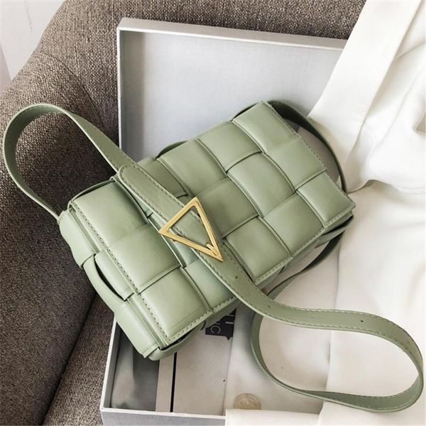

shoulder bags women crossbody bag weave flap for 2021 quality leather thick chain messenger female handbag and purse