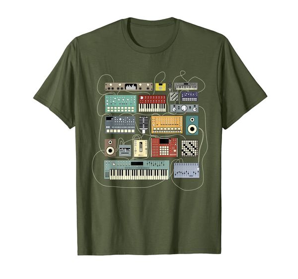 

electronic musician synthesizers and drum machine dj t-shirt, White;black