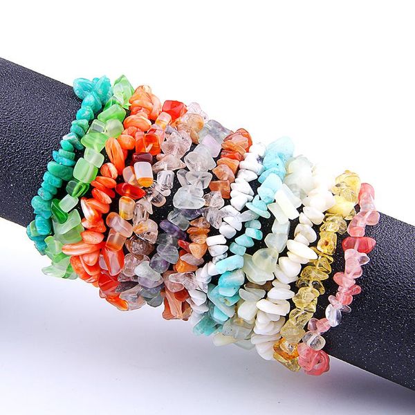 

beaded, strands chakra stone chips beads bracelet for women gem stones crystal quartz chip bracelets bangles jewelry bealing gift, Black