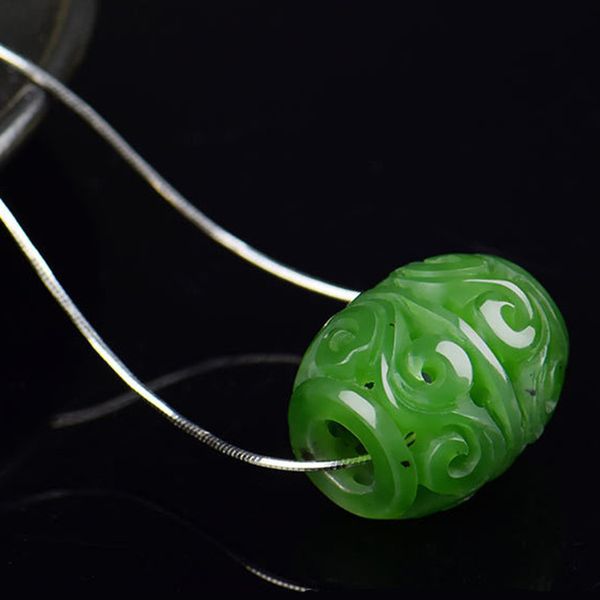 

natural jasper green jade pendant hollow handcarve pendants with 925 sterling silver necklace jadeite jade jewelry jade necklace, Red;blue