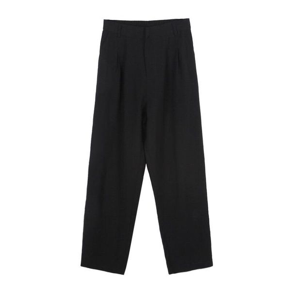 

j368-summer trendy one button skinny pants wide leg pants, Black
