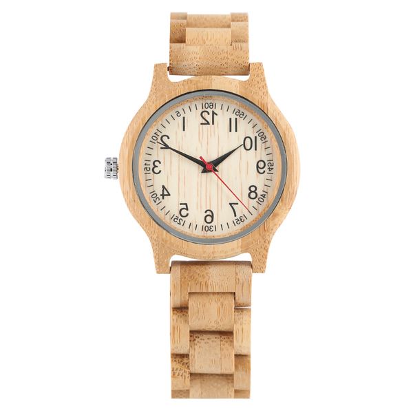 

women's wristwatch quartz watch arabic numerals dial bamboo strap folding clasp with safety, Slivery;brown