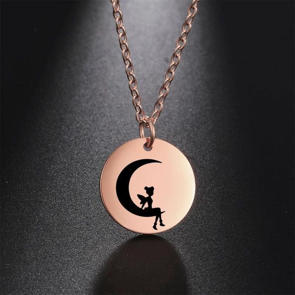 

my shape fairy moon small round pendant necklace for women girl stainless steel necklace choker fashion jewelry birthday gift, Silver