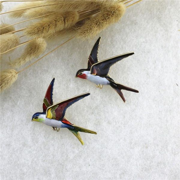 

pins, brooches 8seasons vintage enamel flying swallow animal pins for women party dress coat backpack bird brooche jewelry gift,1pc, Gray