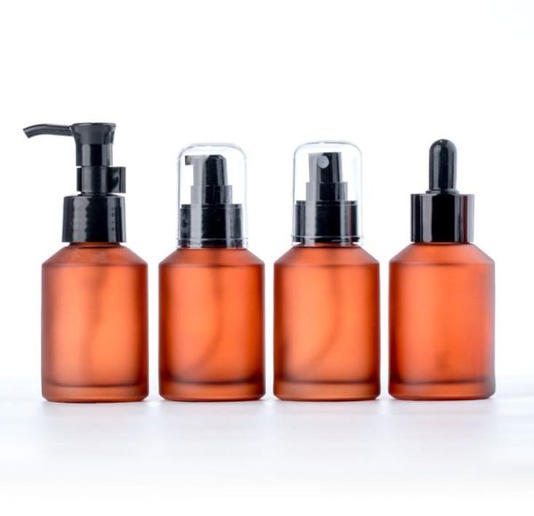 NOVITÀ 15ml 30ml 60ml 100ml Bottiglia di vetro ambrato Protable Lozione Spray Pompa Contenitore Vuoto Riutilizzabile Viaggi Crema cosmetica Bottiglie di shampoo