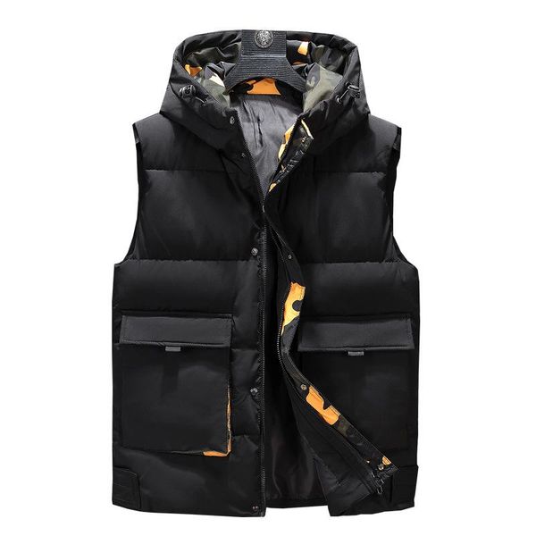 

men's vests plus size 8xl 7xl 6xl 5xl camouflage winter warm cotton vest without sleeves for men autumn male casual college thick hoodi, Black;white