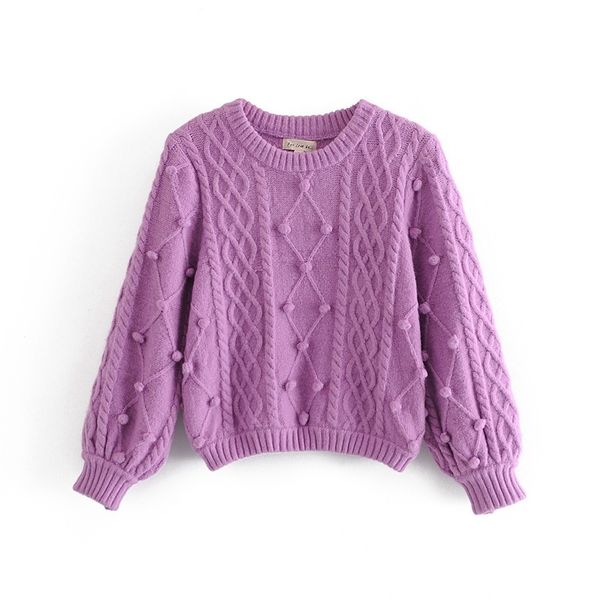 

2020 autumn women' wear new handmade ball slim bubble sleeve sweater, Purple