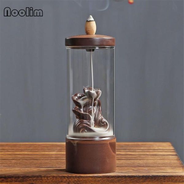 

fragrance lamps acrylic cover small ceramic lotus bamboo sculpture smoke backflow incense burner chinese antique holder crafts ornaments