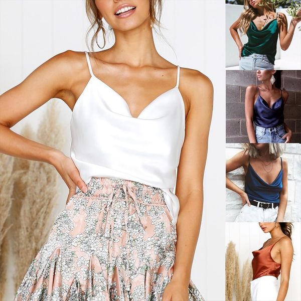 

soft satin thin vest womens camis summer strap chiffon sleeveless camisole underwear corset, White