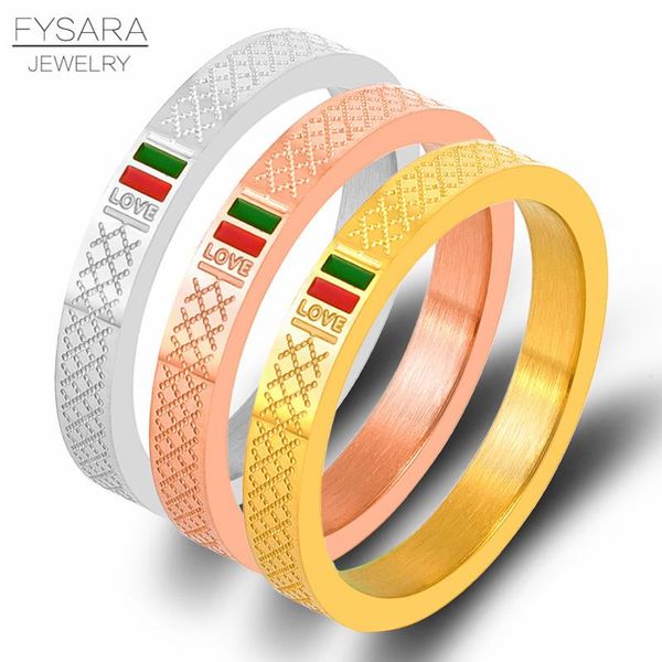 

wedding rings fysara 4mm mesh ring stainless steel rose gold color red green love for women couple party, Slivery;golden