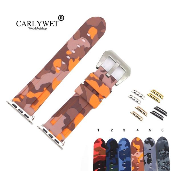 

watch bands carlywet 38 40 42 44mm camo orange grey waterproof silicone rubber replacement wrist watchband strap series 4/3/2/1, Black;brown