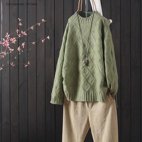 

women's sweaters autumn and winter loose casual solid color round neck pullover long sleeve sweater for literature art warm, White;black