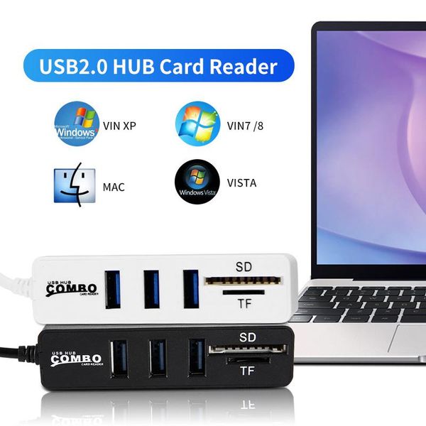 

hubs fonken 3 port usb hub with card reader 2.0 micro sd tf computer adapter extend for hard disk wired mouse keyboard