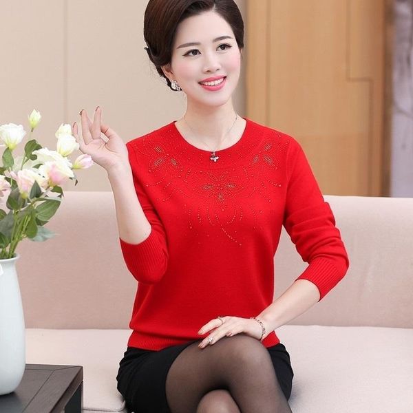 

women's sweaters middle-aged autumn and winter long sleeve plus size knitted mother clothing wool pullover mt717, White;black