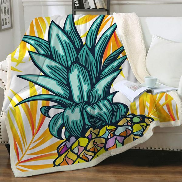Coperte Fashion Pineapple Ceiling Fruit Personalizzato Golden Leaf Sherpa Wool Tropical Plush Linen Sheet Mantis Blanket