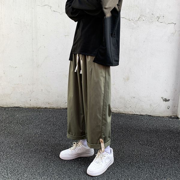 

2021 new spring summer wide-leg men's fashion retro casual men streetwear hip-hop straight pants mens trousers m-5xl 9jda, Black