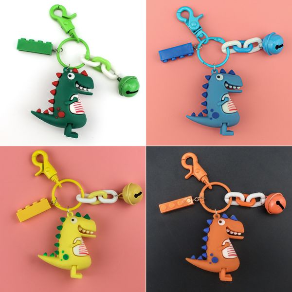 

2021 fashion keychain creative cartoon pendant bell soft glue stereo cute mini dinosaur car keychain pendant, Silver