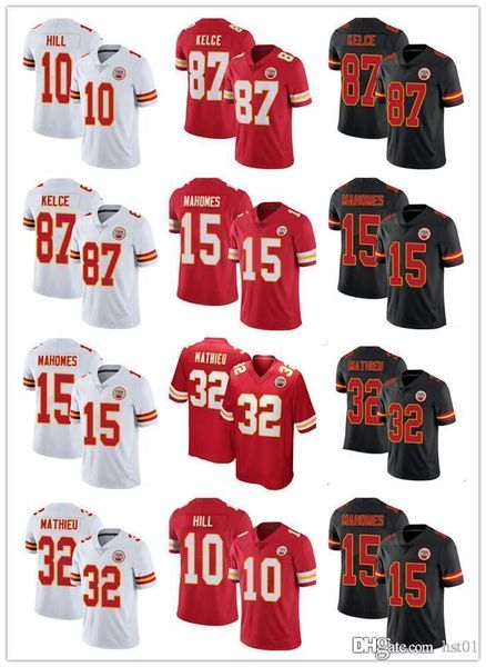 

mens women kansas city chiefs 15 patrick mahomes 25 clyde edwards-helaire 87 travis kelce 10 tyreek hill football jerseys, Black;red